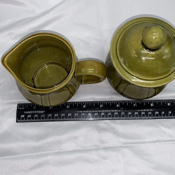 Vintage Green Ceramic Creamer & Sugar Bowl Set With Lid - Picture 10 of 12